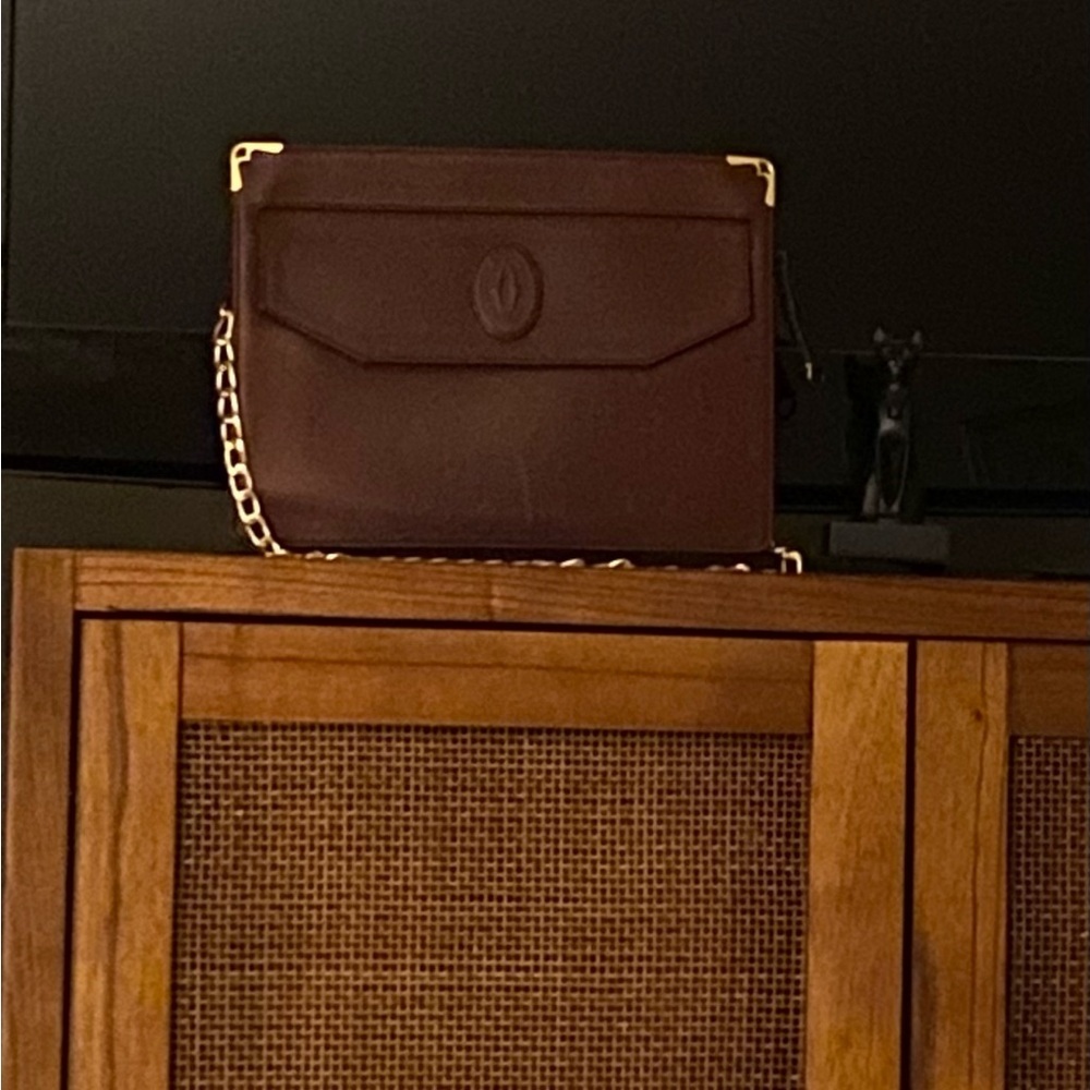 Vintage Must de‎ Cartier Burgundy Calfskin Leather Clutch w/ Gold Chain & COA - Picture 2 of 16